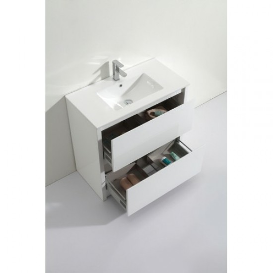 TB 750mm Gloss White Plywood Floor Standing Vanity With Ceramic Basin